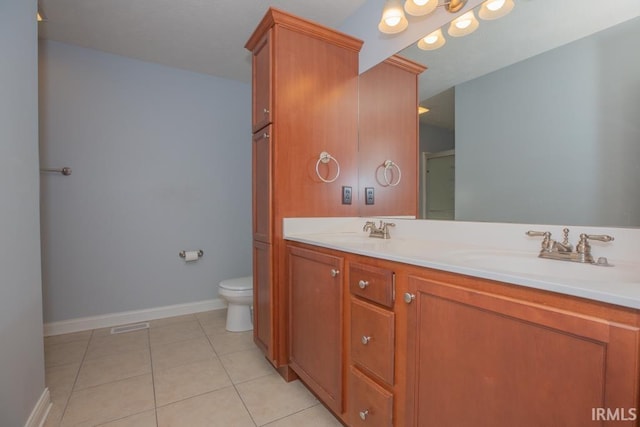 bathroom featuring vanity, tile patterned floors, and toilet