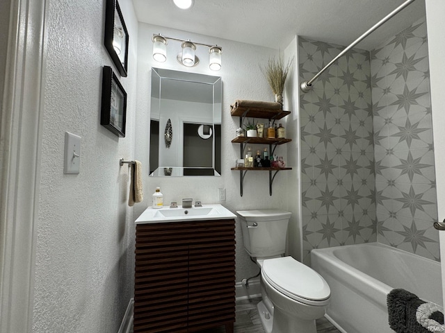 full bathroom with shower / bath combination, vanity, and toilet