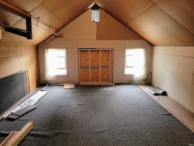 additional living space featuring vaulted ceiling