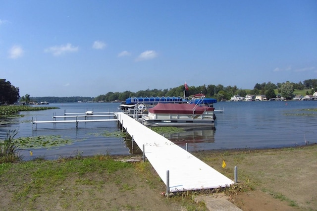 dock area with a water view