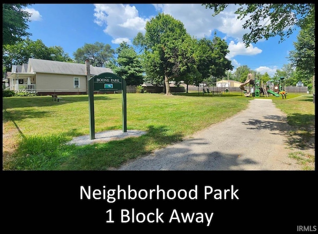 surrounding community featuring a yard and a playground