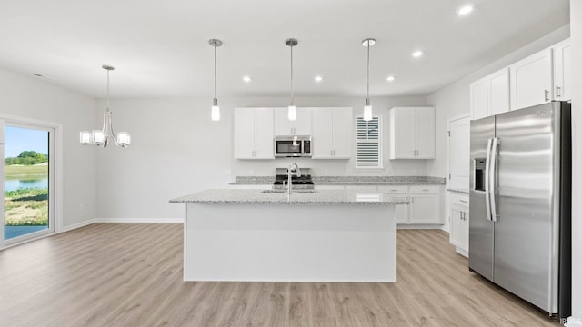 kitchen featuring light hardwood / wood-style floors, stainless steel appliances, and a healthy amount of sunlight