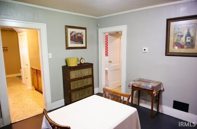 tiled bedroom featuring ornamental molding