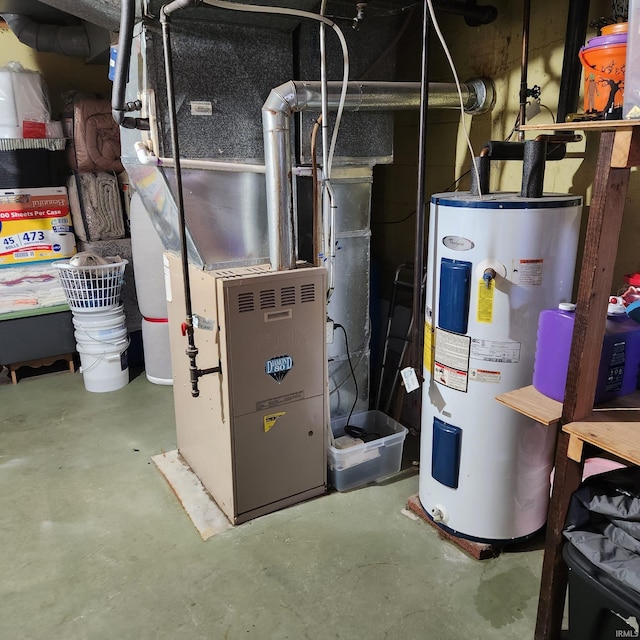 utility room with electric water heater and heating unit