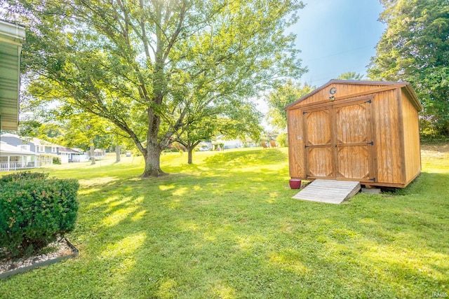 view of yard with a shed