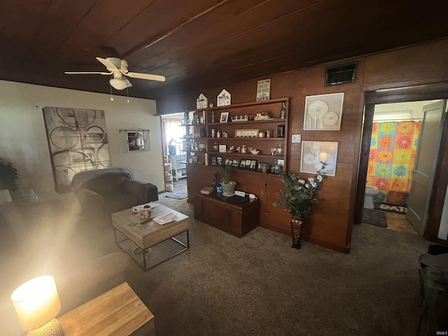 1112 E Fourth St, Mount Vernon, IN 47620 - living room with ceiling fan, carpet flooring, and visible vents