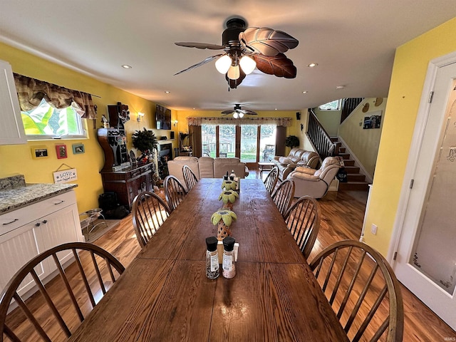 dining room featuring ceiling fan and hardwood / wood-style floors