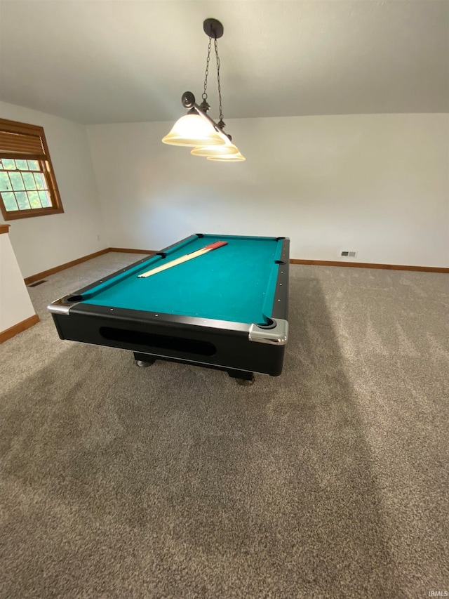 playroom featuring carpet floors and pool table