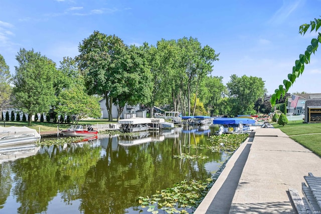 view of dock with a water view