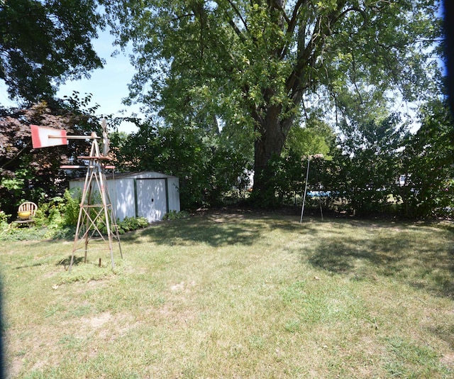 view of yard with a shed