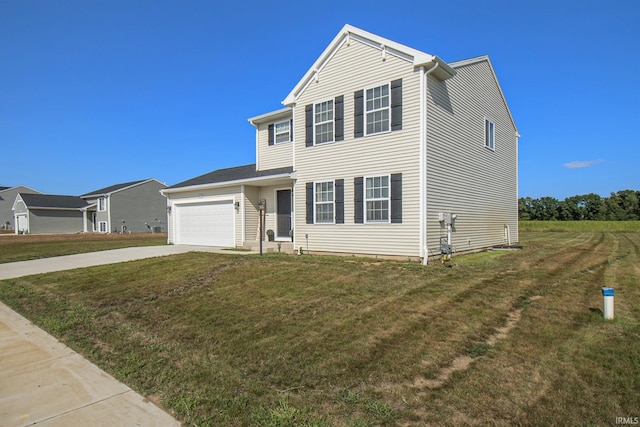 view of front of house with a garage, driveway, and a front yard