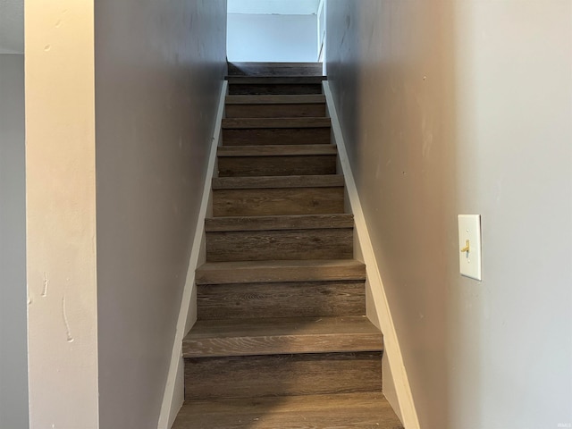 stairs featuring hardwood / wood-style floors