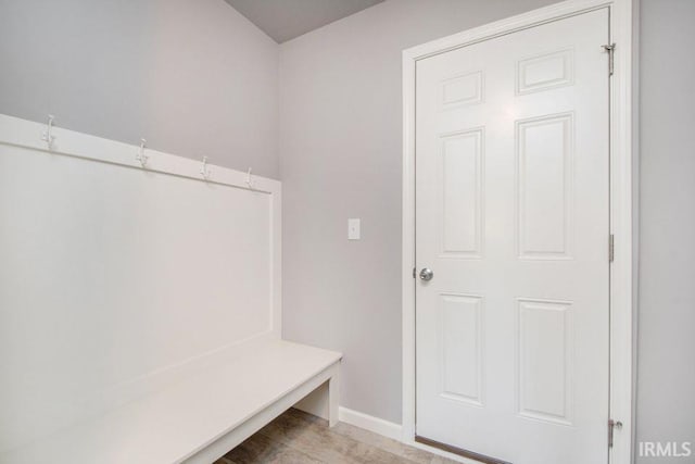 mudroom with hardwood / wood-style flooring