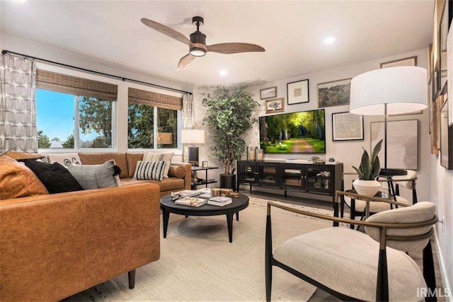 living room with ceiling fan