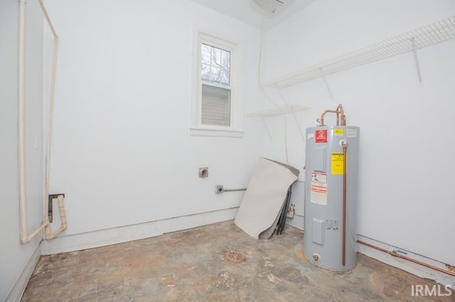 laundry area with laundry area, water heater, and hookup for an electric dryer