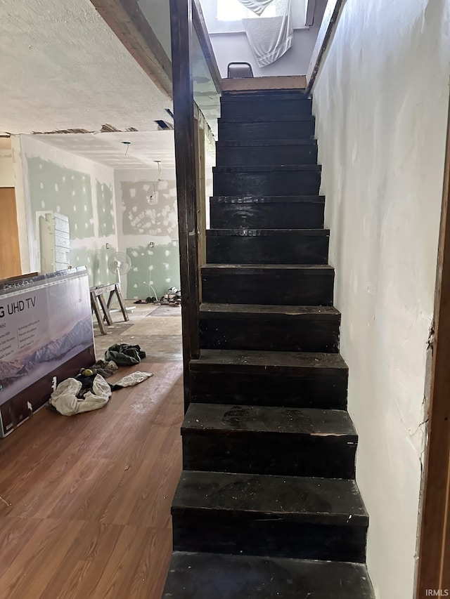 staircase featuring wood finished floors