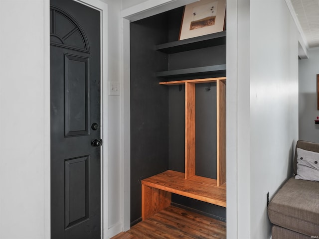 mudroom featuring dark wood-style floors