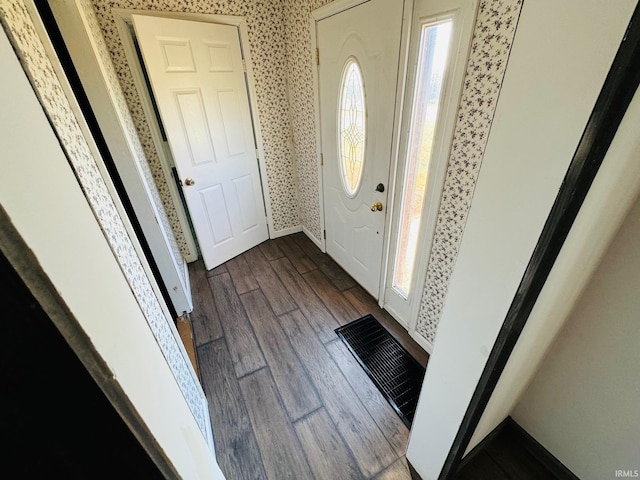 entryway featuring a wealth of natural light and dark hardwood / wood-style floors