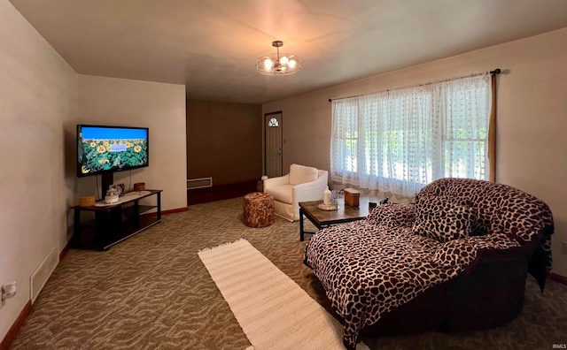 living room with a chandelier