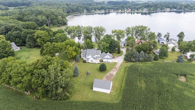 aerial view with a water view