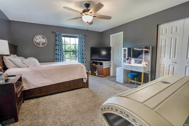 bedroom with carpet flooring and ceiling fan