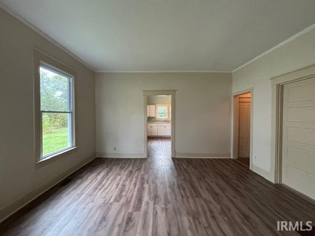 unfurnished room featuring crown molding and dark hardwood / wood-style floors