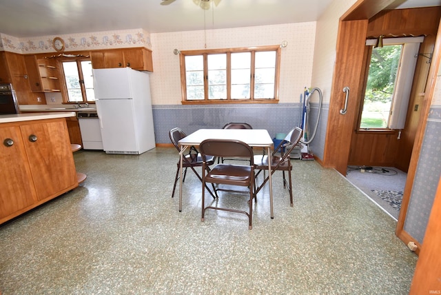 dining room with ceiling fan