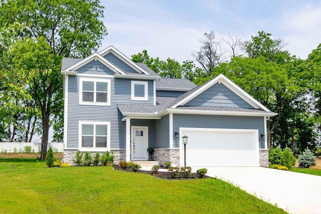 52520 E Trail Trail, South Bend, IN 46628 - craftsman-style house featuring an attached garage, stone siding, driveway, and a shingled roof