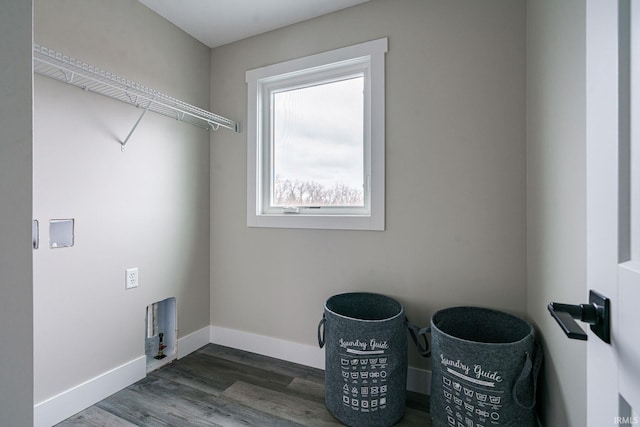 52520 E Trail Trail, South Bend, IN 46628 - laundry area with dark wood-style floors, hookup for a washing machine, and baseboards
