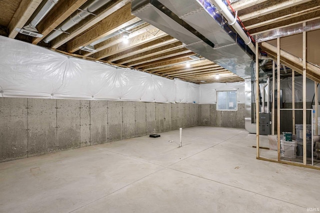 basement featuring heating unit