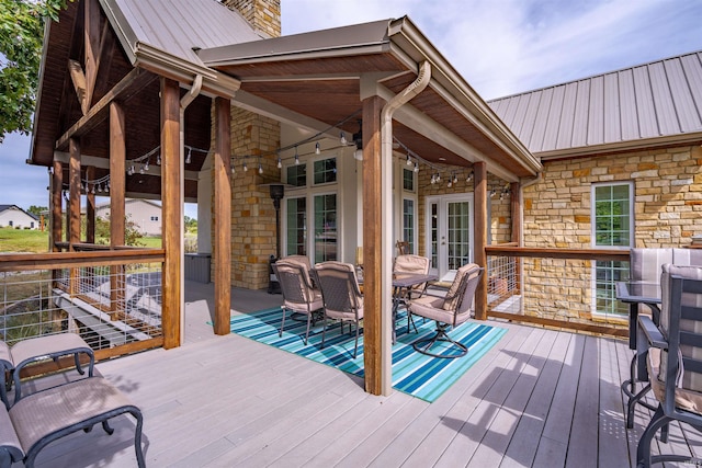 wooden terrace with french doors