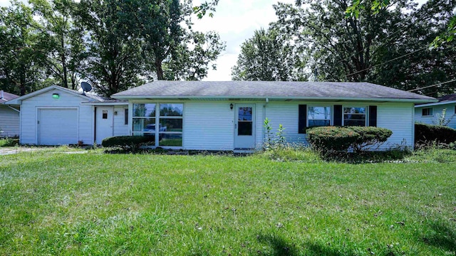 single story home with a garage and a front yard