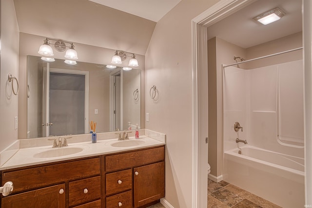 full bathroom with vanity, toilet, and bathing tub / shower combination