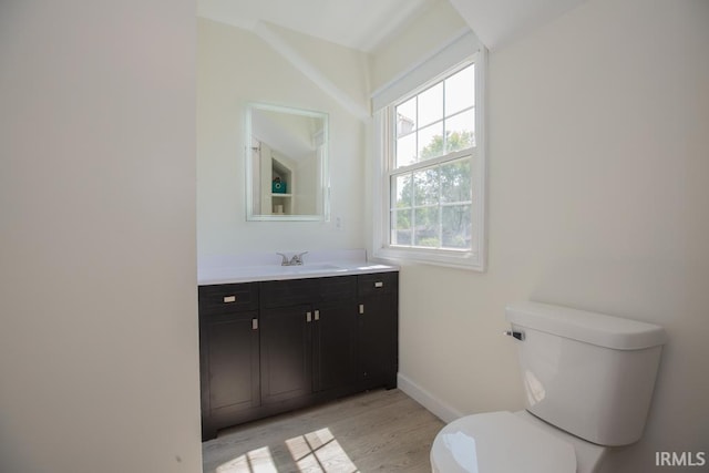 bathroom featuring toilet, hardwood / wood-style flooring, and vanity