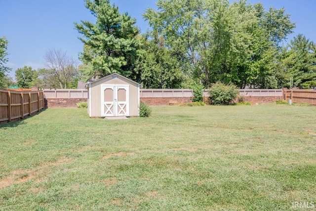 view of yard featuring a storage unit