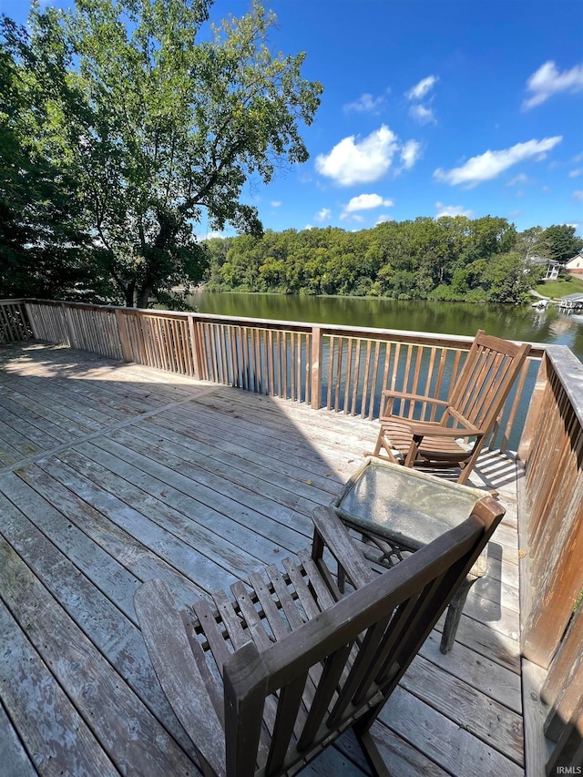 wooden terrace with a water view