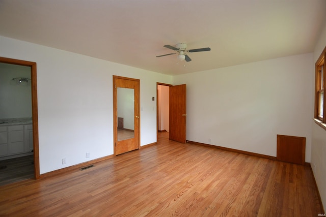 interior space featuring ceiling fan and light hardwood / wood-style floors