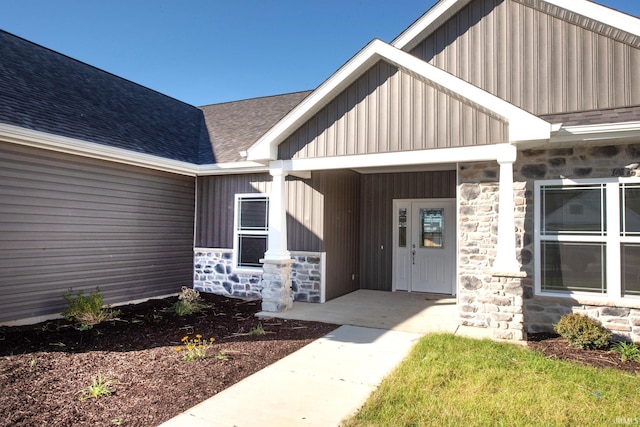 3508 Collier Dr, Lafayette, IN 47905 - property entrance featuring stone siding and roof with shingles