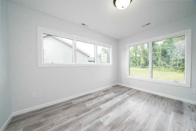 spare room featuring a healthy amount of sunlight and light hardwood / wood-style flooring