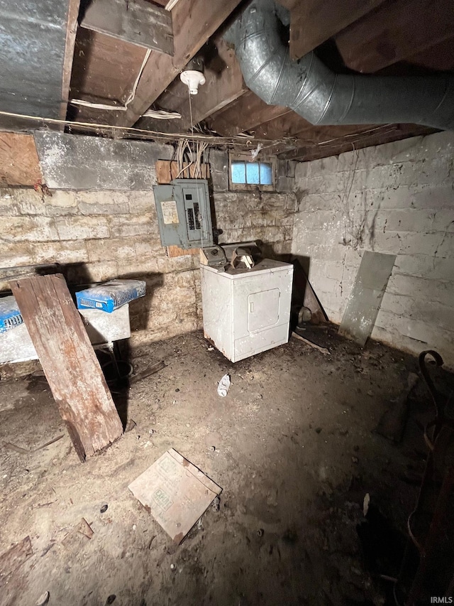 basement with washer / dryer and electric panel