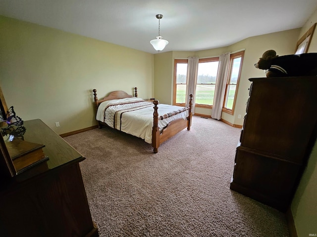 bedroom with access to exterior and carpet floors