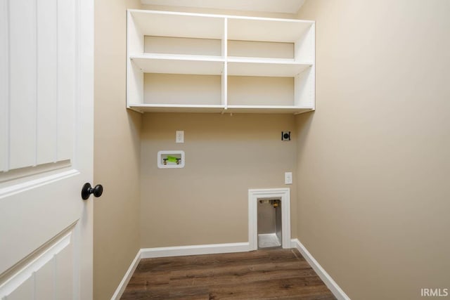 laundry room with hookup for a washing machine, dark hardwood / wood-style flooring, and electric dryer hookup