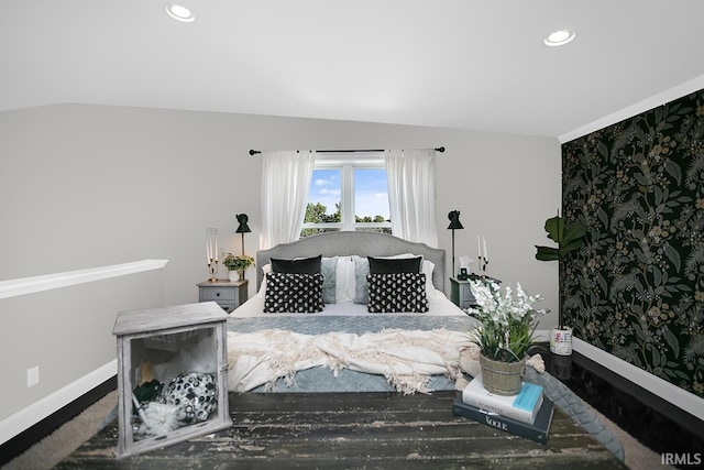 16084 County Road 20, Goshen, IN 46528 - bedroom featuring baseboards, wallpapered walls, an accent wall, and recessed lighting