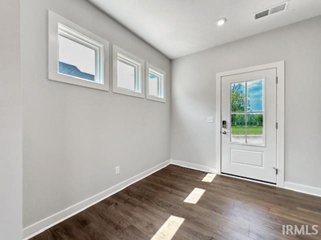 doorway featuring dark wood-type flooring