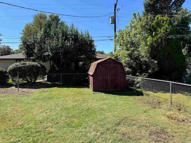 view of yard featuring a storage shed