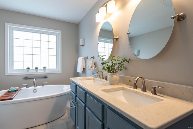 bathroom featuring a healthy amount of sunlight, a bathtub, and vanity