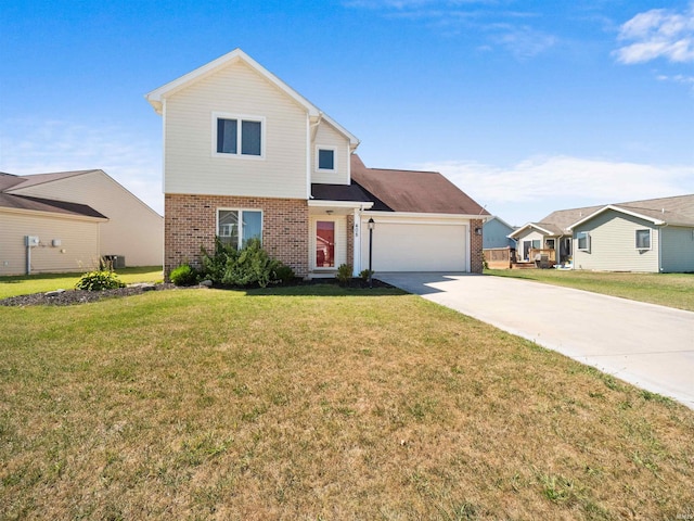 view of front facade with a garage and a front lawn