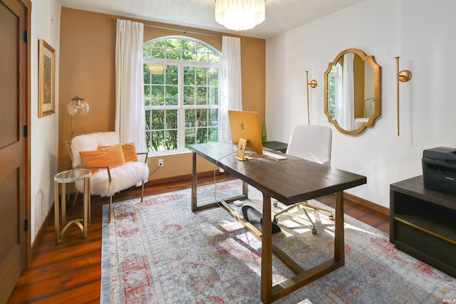 office area featuring dark hardwood / wood-style floors