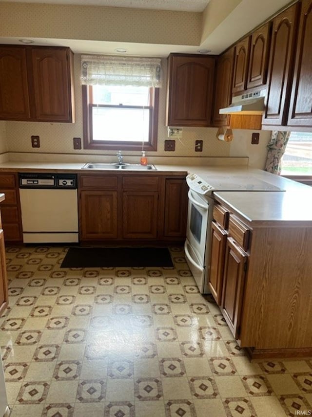 kitchen with white appliances and sink