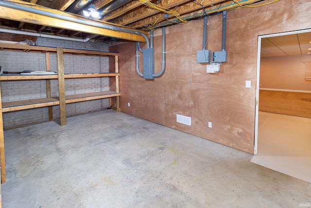 basement with electric panel